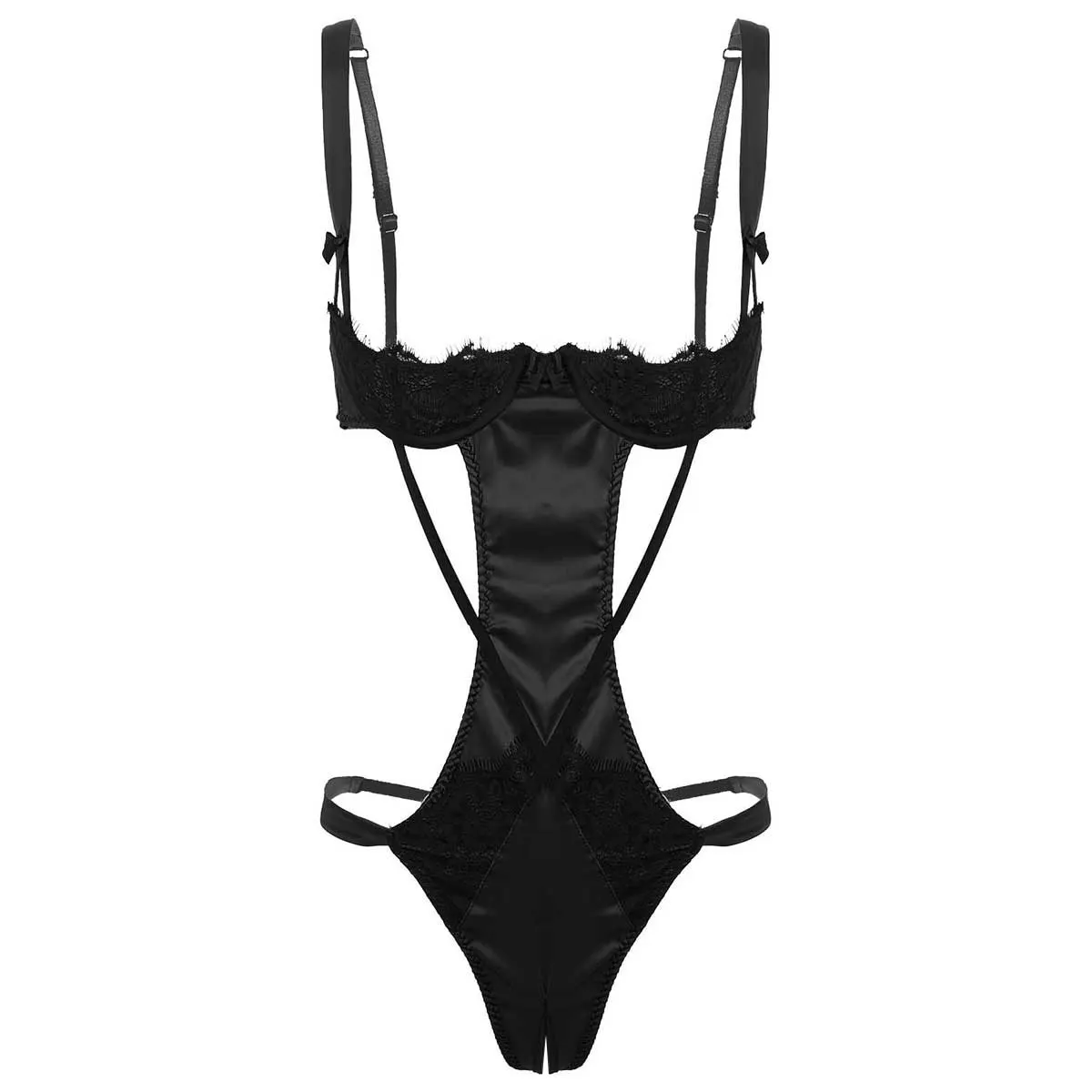 

Womens One-piece Erotic Lingerie Open Cup Underwired Push Up Bra Costume Underwear Thong Backless and Crotchless Teddy Bodysuit