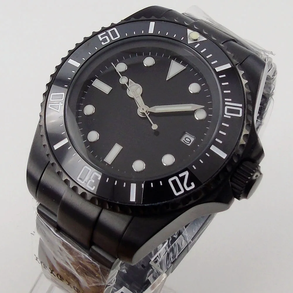 

44mm Black PVD Mechanical Men Watch MINGZHU 2813 Glide Lock Clasp Unidirectional Bezel Ring 120 Clicks Screw Crown