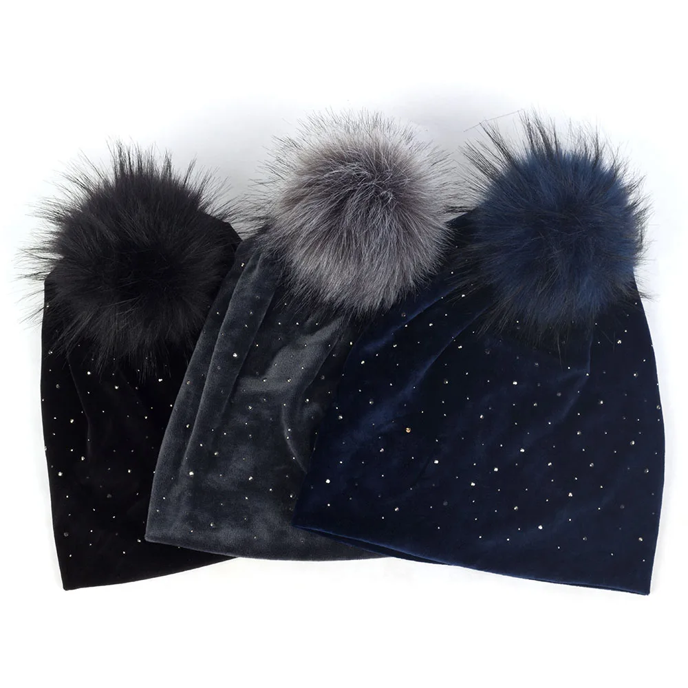 Geebro Women Rhinestones Baggy Velvet Skullies Hats Diamond Beanies With Faux Fake Fur Pom Pom Soft Warm Caps For Female Lady
Geebro Women Rhinestones Baggy Velvet Skullies Hats Diamond Beanies With Faux Fake Fur Pom Pom Soft Warm Caps For Female Lady