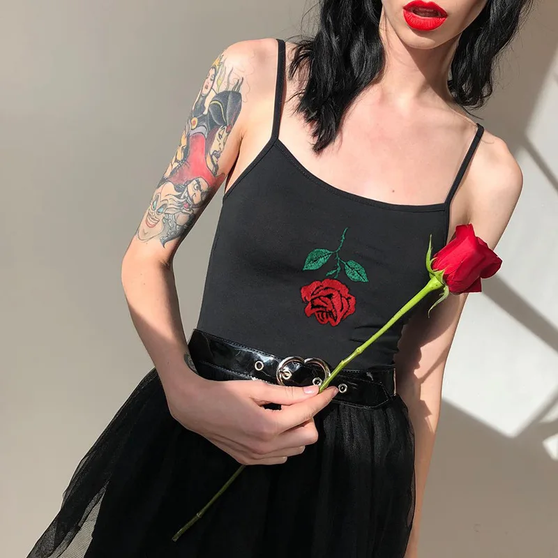 Dark Series Embroidery Rose Tank Top Women Hip-Hop Style Inverted Flower Elastic Camis Top Cotton Short Cloth Ropa De Mujer
Dark Series Embroidery Rose Tank Top Women Hip-Hop Style Inverted Flower Elastic Camis Top Cotton Short Cloth Ropa De Mujer