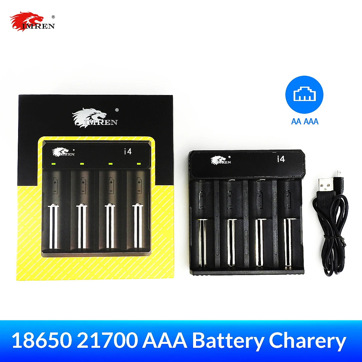 

IMREN I4 Rechargeable Battery USB Charger For 14500 16650 17650 18650 26650 21700 18350 AA AAA 3.7V/3.6V Lithium NiMH Battery