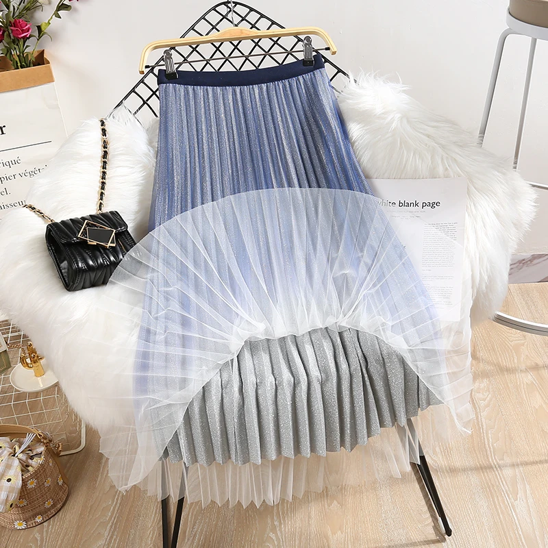 Chic Spring Summer New Bohemia Elegant Gradient High Waist Women Long Gauze Mesh Pleats Skirts Ladies A-Line Bottom
Chic Spring Summer New Bohemia Elegant Gradient High Waist Women Long Gauze Mesh Pleats Skirts Ladies A-Line Bottom