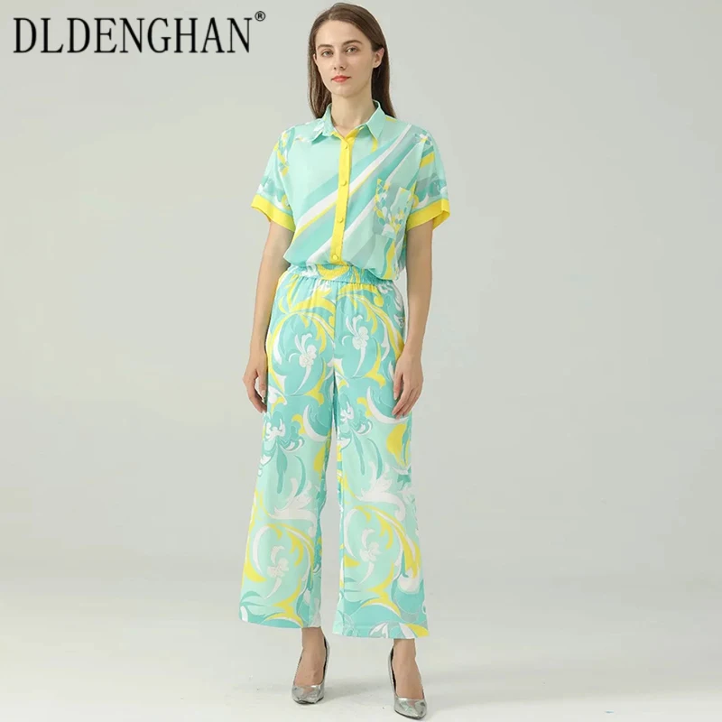 DLDENGHAN High Street Print Chiffon Two-Piece Suit For Women Lapel Single Breasted Shirt + Elastic Waist Long Pants Summer New
DLDENGHAN High Street Print Chiffon Two-Piece Suit For Women Lapel Single Breasted Shirt + Elastic Waist Long Pants Summer New