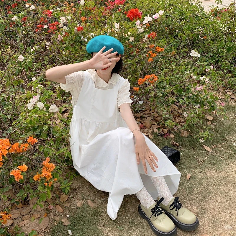 Sleeveless Dress Women Summer Solid Maxi Preppy Leisure Korean Style Loose-waist 3 Colors Lovely Girls Daily Popular Vestidos 
Sleeveless Dress Women Summer Solid Maxi Preppy Leisure Korean Style Loose-waist 3 Colors Lovely Girls Daily Popular Vestidos