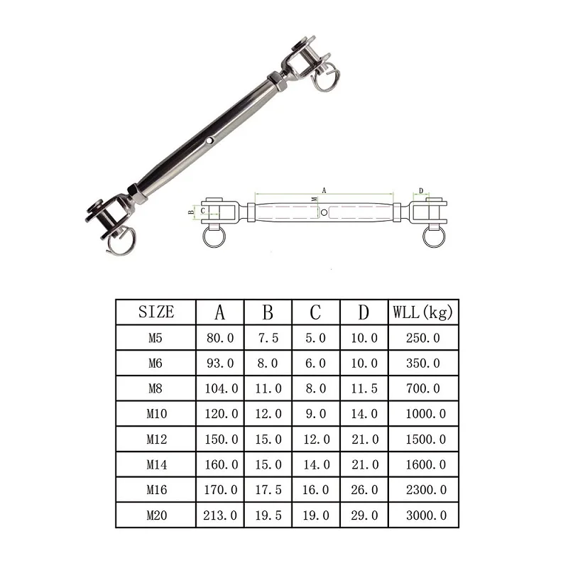 5PCS Stainless Steel Turnbuckle Balustrade Closed Body Swage Turnbuckle Jaw And Jaw