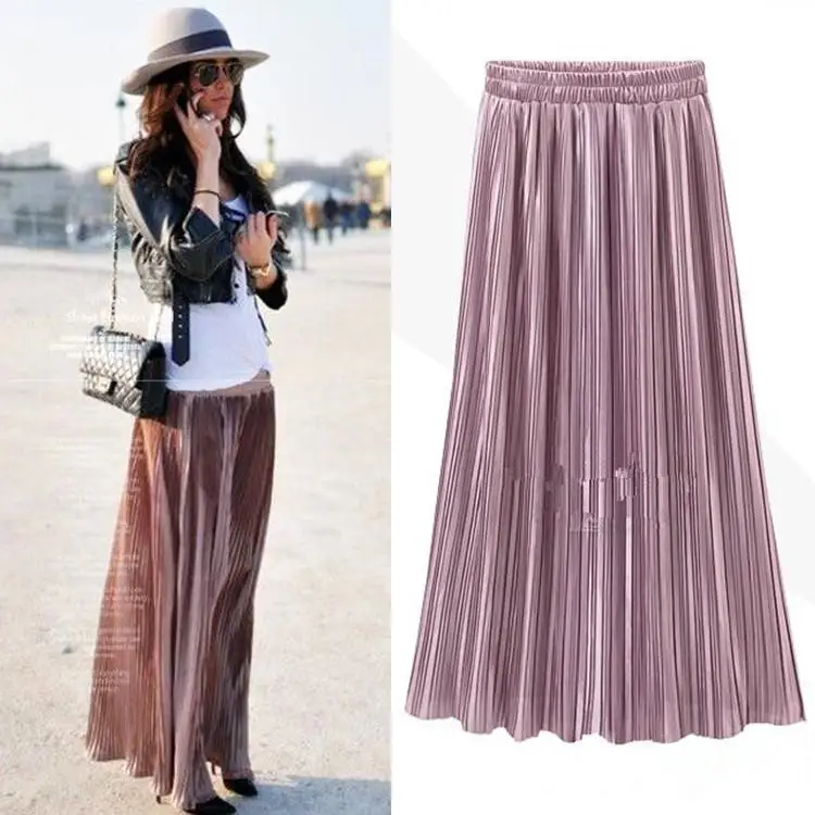 Summer Long Skirts New Fashion Metallic Skirt Female Silver Gold Pleated Skirt Womens Vintage High Waist Skirt
Summer Long Skirts New Fashion Metallic Skirt Female Silver Gold Pleated Skirt Womens Vintage High Waist Skirt