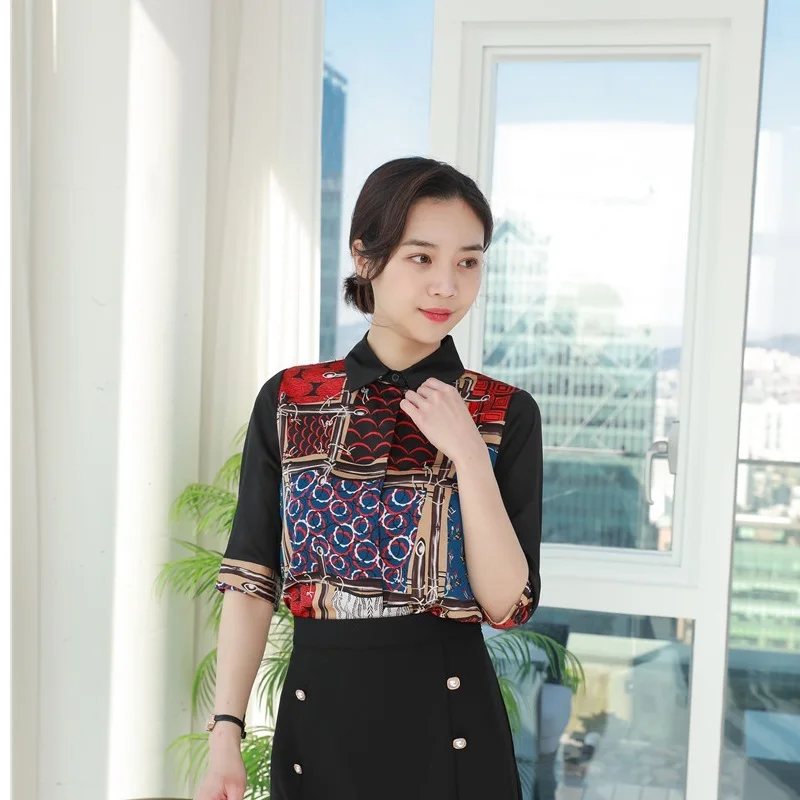 2021 Summer Elegant Black Office Ladies Work Wear Blouse Female Tops Clothes OL Formal Uniform Designs Business Shirt for Women
2021 Summer Elegant Black Office Ladies Work Wear Blouse Female Tops Clothes OL Formal Uniform Designs Business Shirt for Women