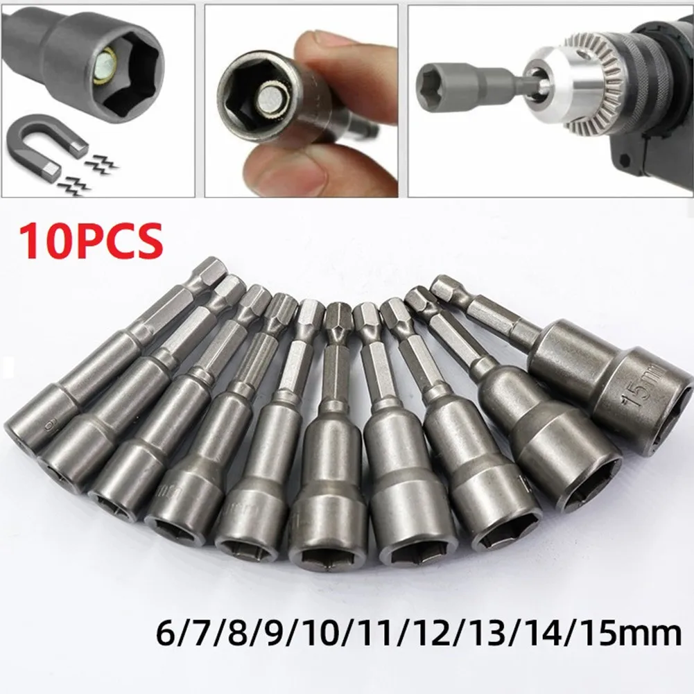 10pc6mm-19mm Impact Socket Magnetic Nut Screwdriver 1/4 Hex Key Set Drill Bit Adapter For Power Drills Impact Drivers Socket Kit
10pc6mm-19mm Impact Socket Magnetic Nut Screwdriver 1/4 Hex Key Set Drill Bit Adapter For Power Drills Impact Drivers Socket Kit