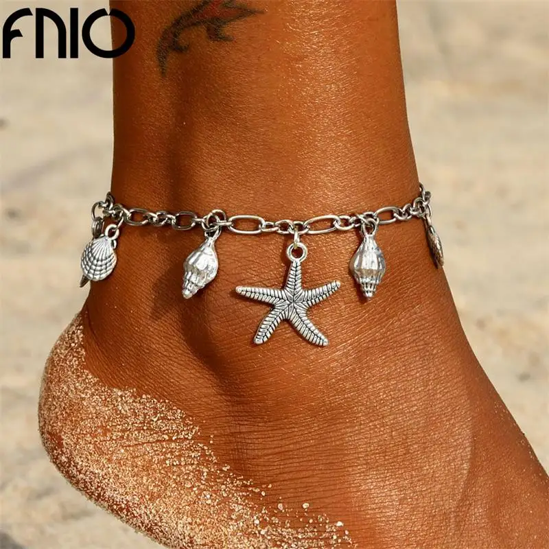 Браслеты FNIO для ног женские винтажные анклеты со звездами носятся на ногах в