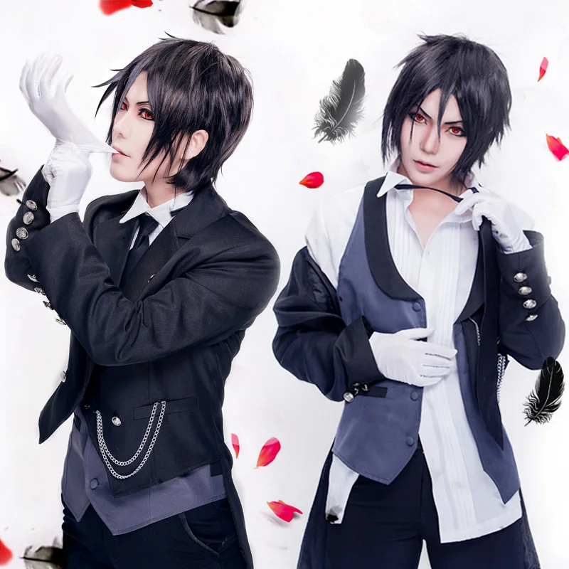 Аниме Black Butler 2 Kuroshitsuji Michaelis Sebastian косплей костюм парики унисекс Униформа Swallowtail