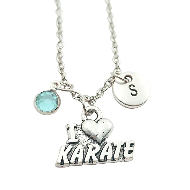 

I Love Karate Creative Initial Letter Monogram Birthstone Necklace Fashion Jewelry Women Christmas Gifts Accessories Pendants