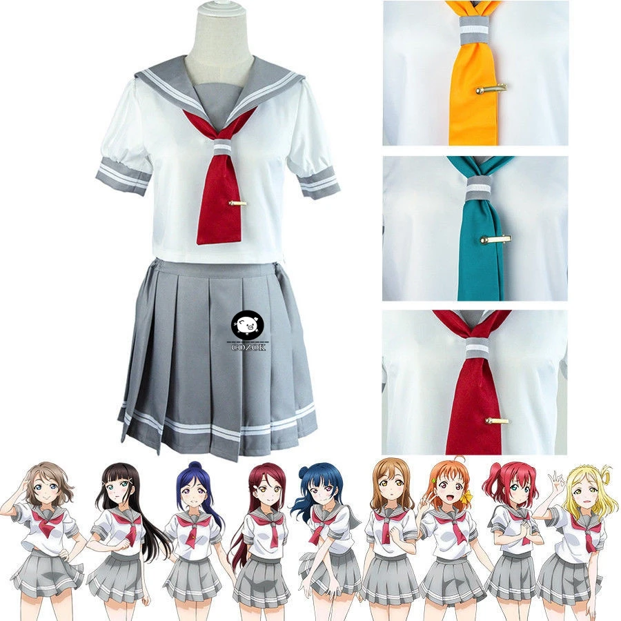 

LoveLive!Sunshine!! Aqours Takami Chika Sakurauchi Riko Matsuura Kanan Kurosawa Dia School Uniform Sailor Suit Cosplay Costumes