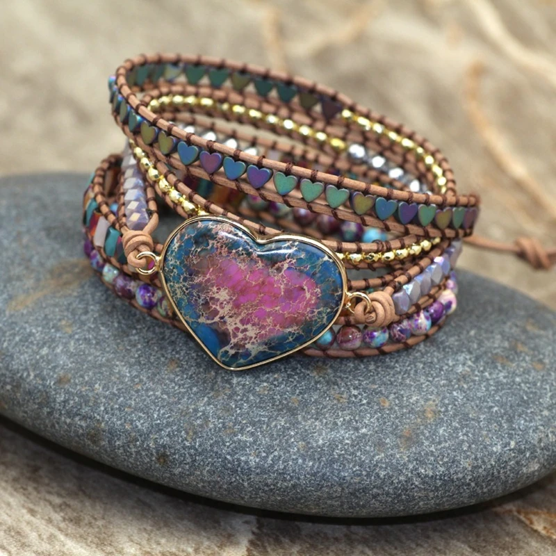 Natural Heart Stones 3 Strands Wrap Bracelets Hematite GemBead Leather Bracelet J78E
Natural Heart Stones 3 Strands Wrap Bracelets Hematite GemBead Leather Bracelet J78E