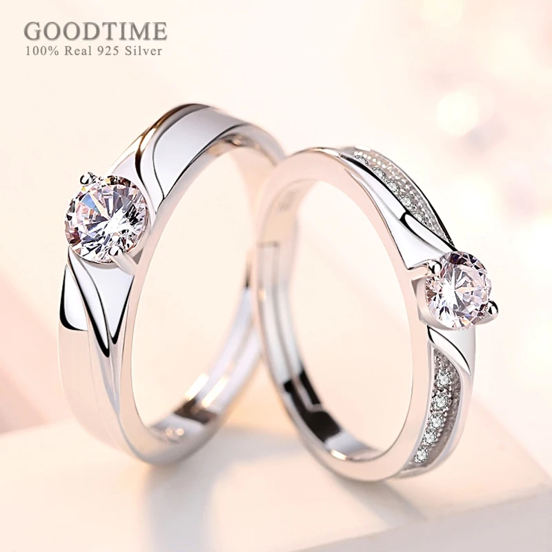 

Fashion 100% Real 925 Sterling Silver Rings Wedding Bridal 3A Zircon Drill Ring Couple Jewelry Engraved Ring For Valentine Gift