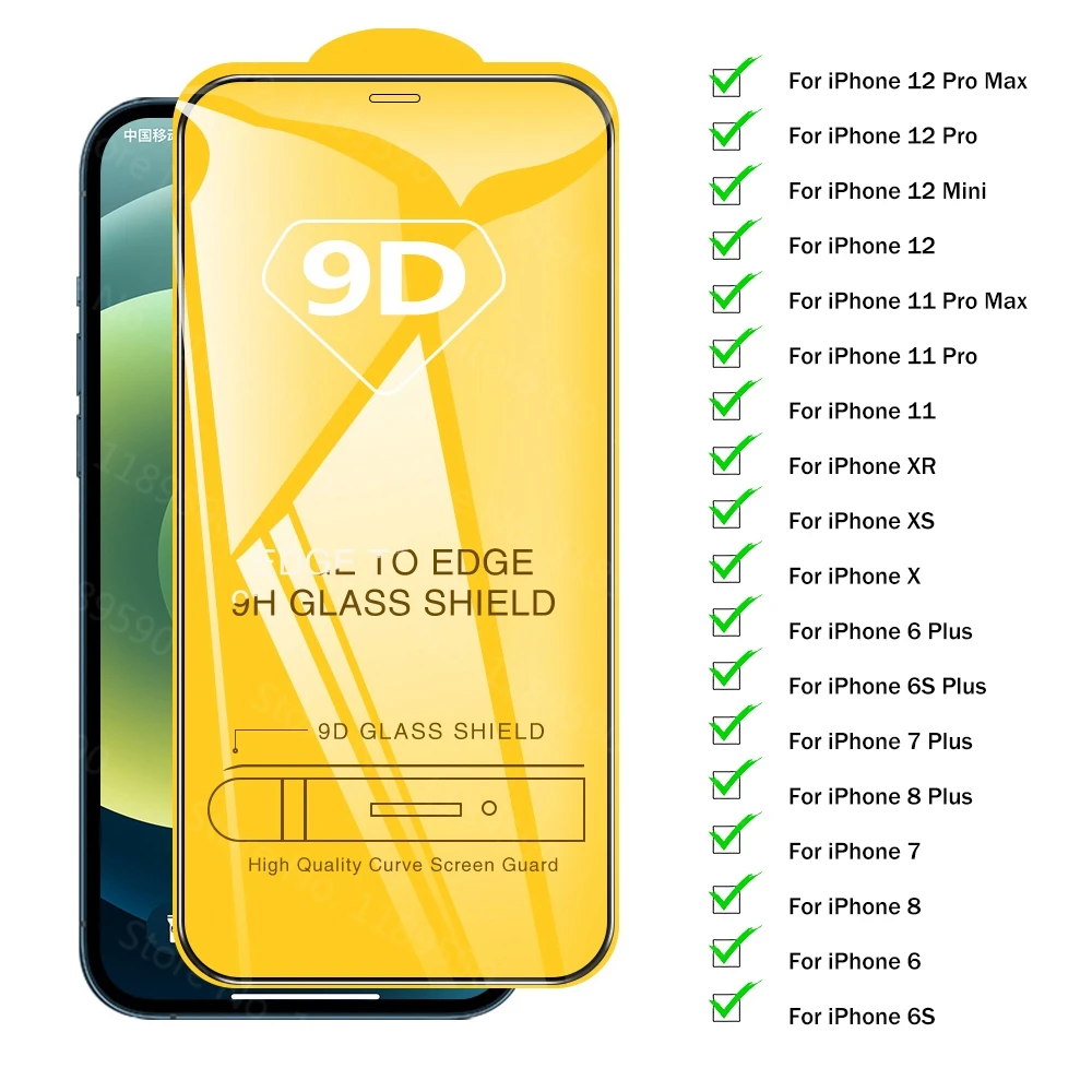 9D Full Cover Tempered Glass For iPhone 11 12 Pro Max 12 Mini XS X 7 8 6s 6 Plus XR 11Pro Verre trempé Protecteur d'écran Glass
9D Full Cover Tempered Glass For iPhone 11 12 Pro Max 12 Mini XS X 7 8 6s 6 Plus XR 11Pro Verre trempé Protecteur d'écran Glass