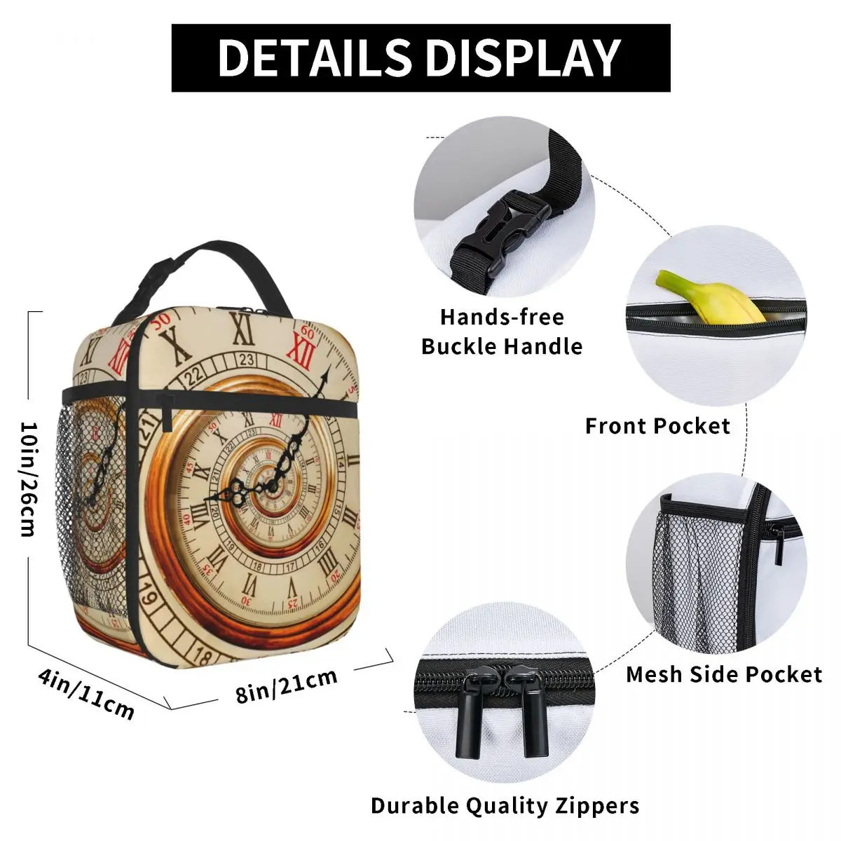 Old Clock Lunch Bag for Women Men Large Insulated Lunch Box with Water Bottle Holder and Pockets
Old Clock Lunch Bag for Women Men Large Insulated Lunch Box with Water Bottle Holder and Pockets