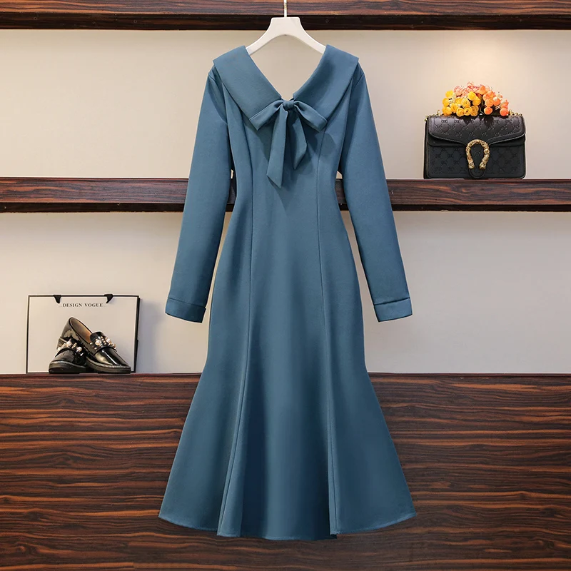 New Ladies Spring Autumn Korean Style Elegant Women V Neck Bow Long Sleeve Fishtail Dress Female Black Blue DressesTwo Way Wear
New Ladies Spring Autumn Korean Style Elegant Women V Neck Bow Long Sleeve Fishtail Dress Female Black Blue DressesTwo Way Wear
