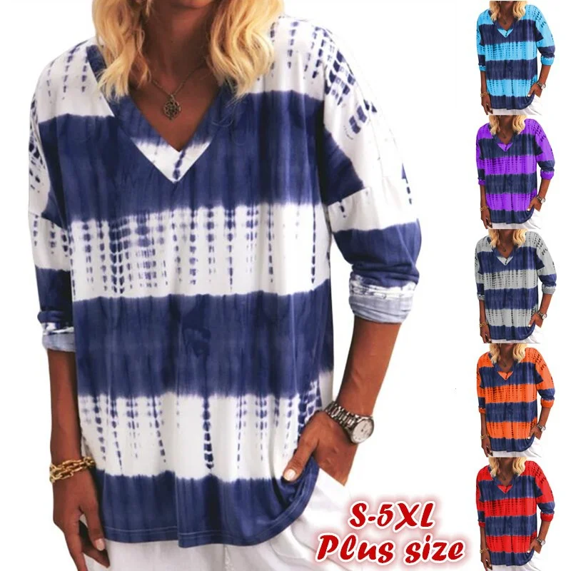 Women V-neck Tie-Dye Long Sleeve Blouse Ladies Female Printing Casual Shirt Plus Size Tops 
Women V-neck Tie-Dye Long Sleeve Blouse Ladies Female Printing Casual Shirt Plus Size Tops