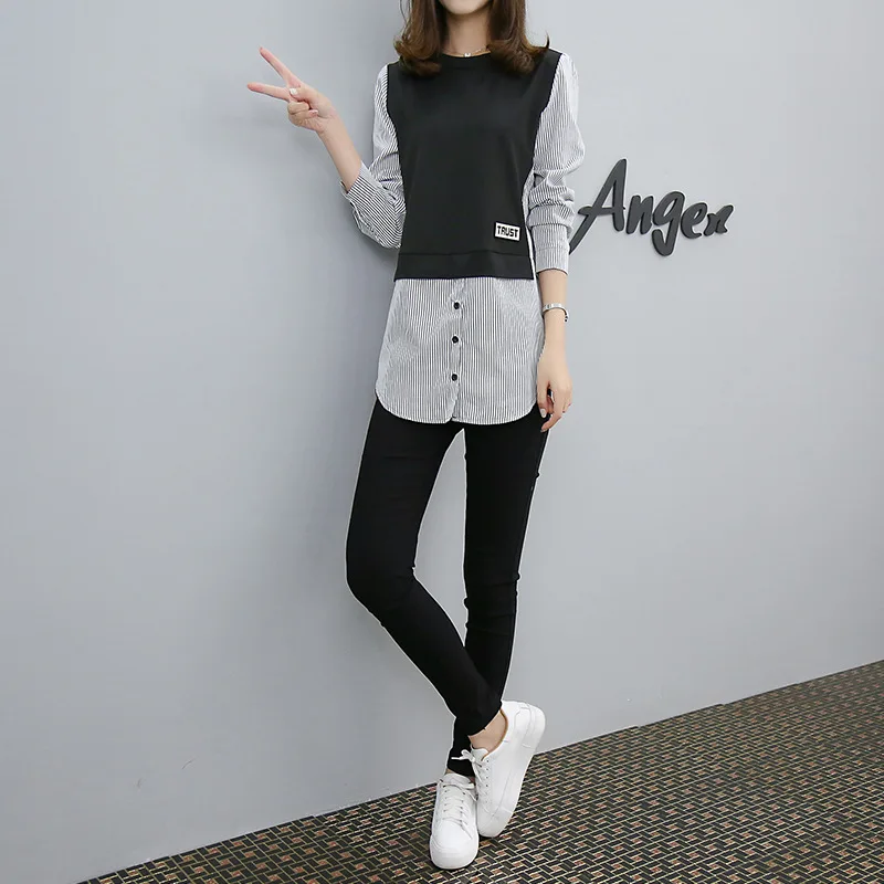 New women's fake two-piece suit Korean version of autumn clothing long sleeve t-shirt
New women's fake two-piece suit Korean version of autumn clothing long sleeve t-shirt