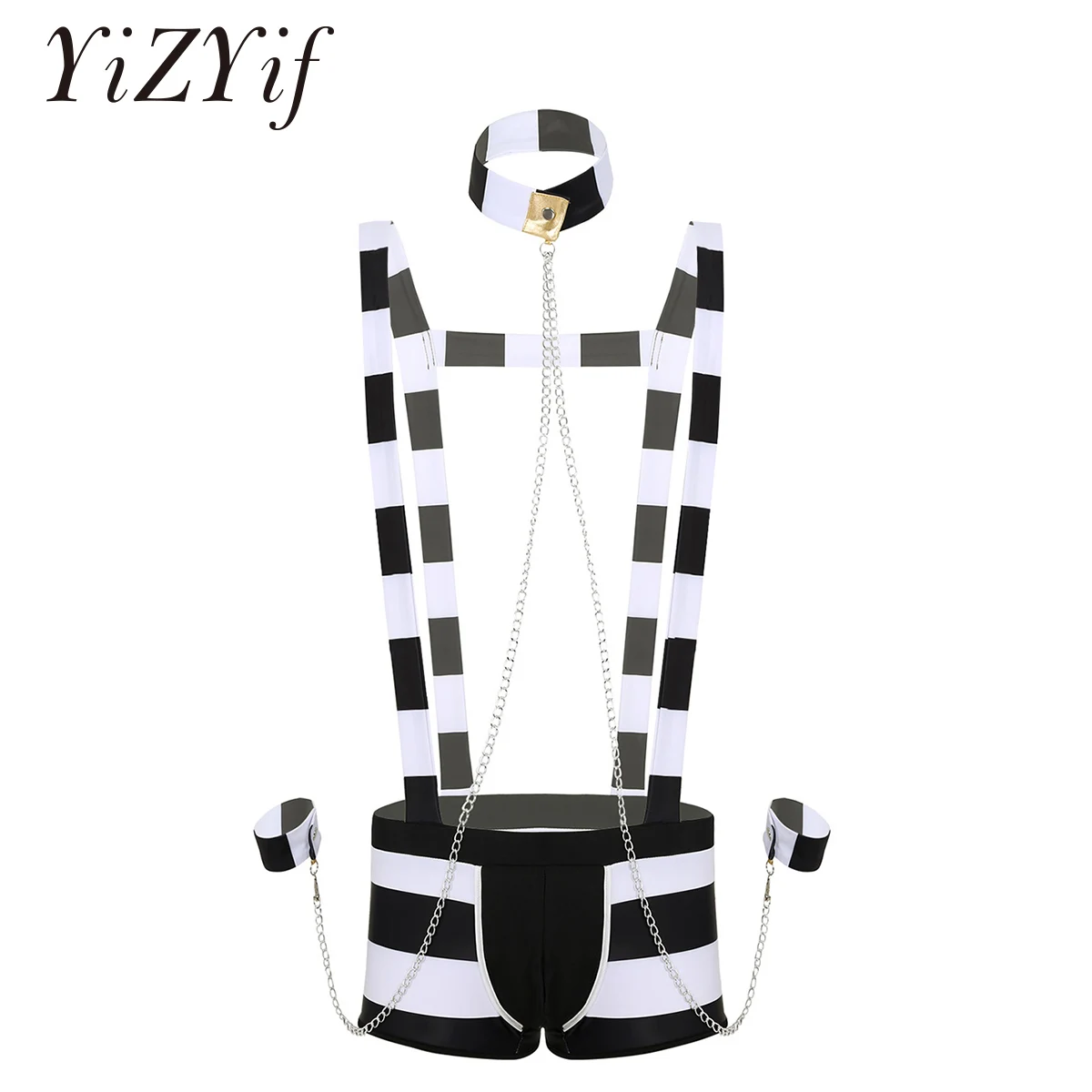 4Pcs Men Adults Prisoner Costume Role Play Halloween Cosplay Lingerie Set Suspender Boxer Shorts with Hat Collar and Wristbands
4Pcs Men Adults Prisoner Costume Role Play Halloween Cosplay Lingerie Set Suspender Boxer Shorts with Hat Collar and Wristbands
