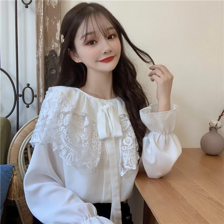 Salt Sweet Lace Chiffon Princess Style Shirt Ruffled Fairy Style Top Korean Style 2021 Spring New
Salt Sweet Lace Chiffon Princess Style Shirt Ruffled Fairy Style Top Korean Style 2021 Spring New