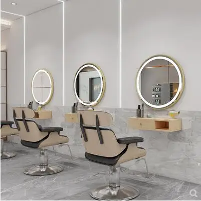 Aluminum frame barber shop mirror counter round single-sided mirror wall-mounted cabinet one hairdressing mirror table with lamp
Aluminum frame barber shop mirror counter round single-sided mirror wall-mounted cabinet one hairdressing mirror table with lamp