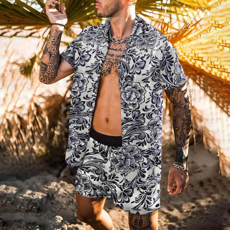 Mens Two Pieces summer Sets Printing Summer Short Sleeve Button Shirt Beach Shorts Streetwear Casual Suit
Mens Two Pieces summer Sets Printing Summer Short Sleeve Button Shirt Beach Shorts Streetwear Casual Suit