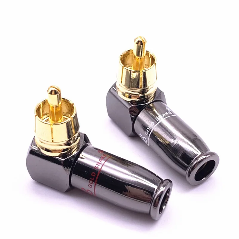 

2pcs/1pair 90 Degree Snake King RCA L-shaped Gun Black Gold Plated Right Angle RCA Male Plug Audio Video Connector Soldering