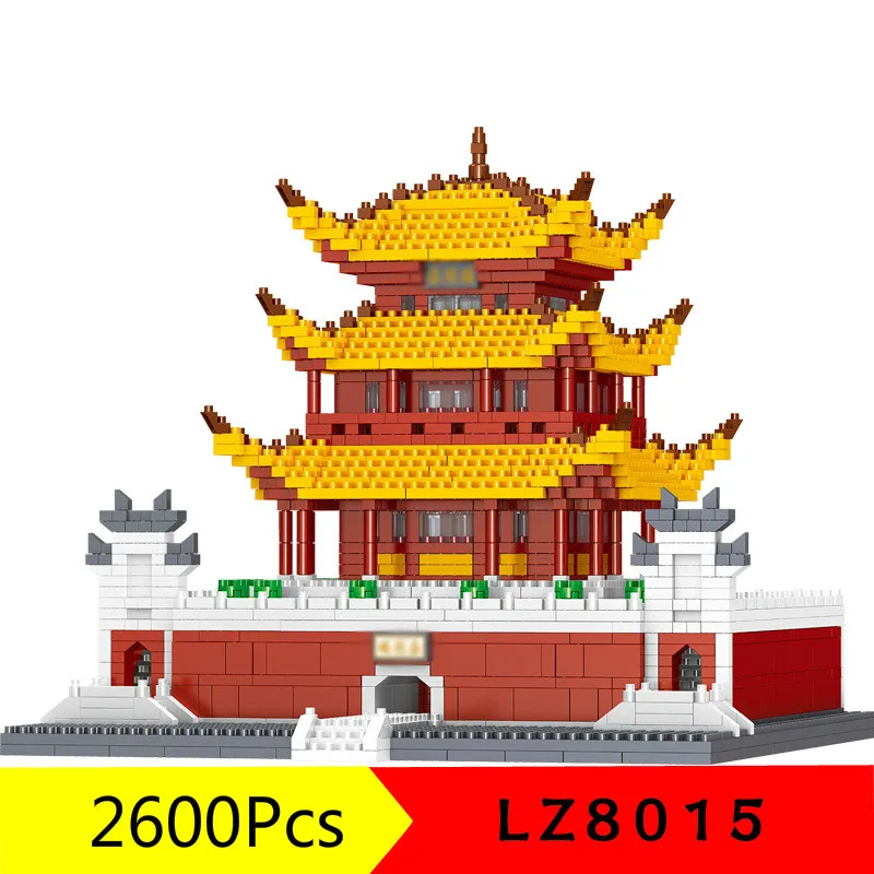 2600Pcs Small Particle Building Blocks Chinese Ancient Architecture Miniature Yueyang Tower Mini Bricks Toys for Children LZ8015