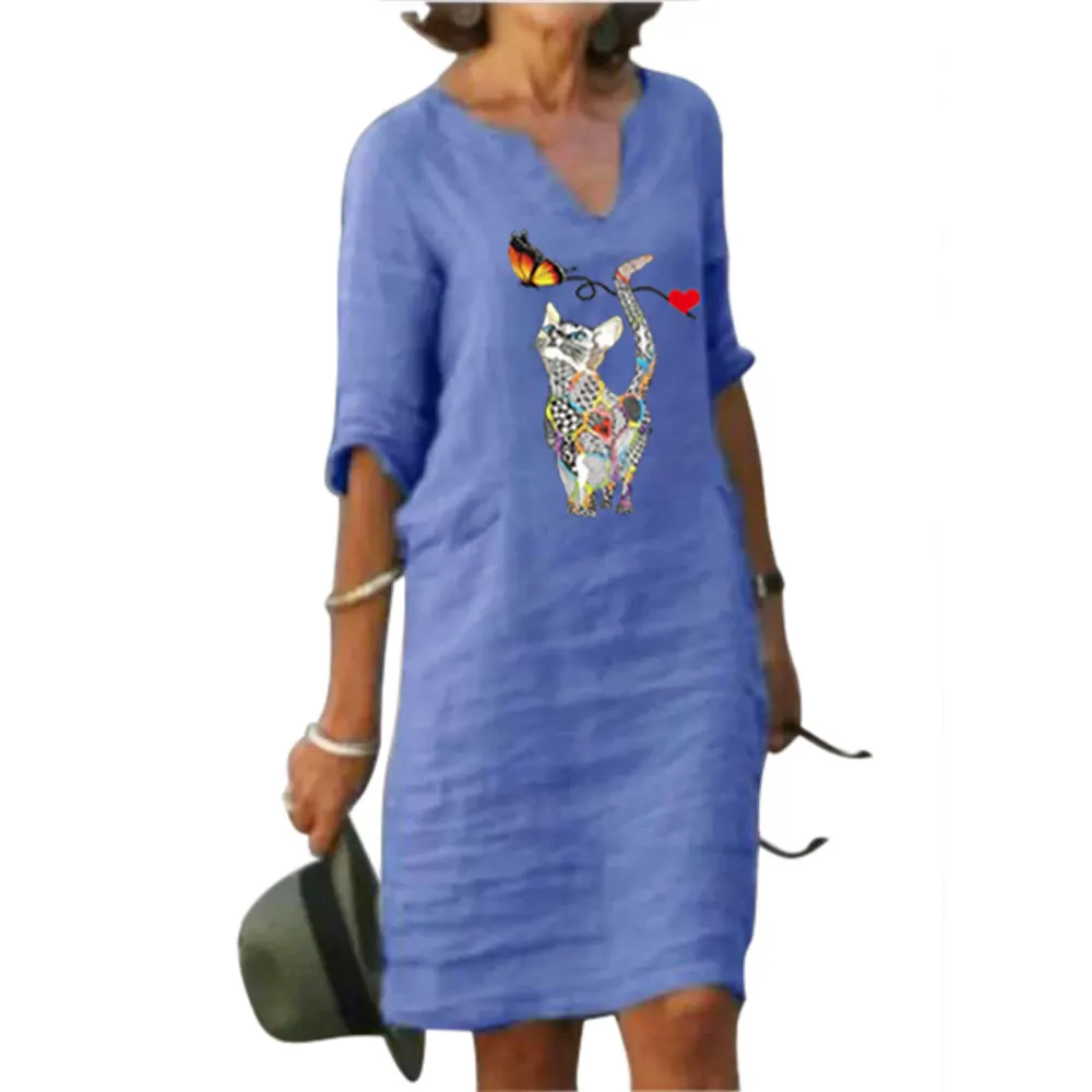 Cat Butterfly Printed Dress Women's Fashion Half Sleeve Vintage Dress A-line V Neck Casual Vestidos Women Dress
Cat Butterfly Printed Dress Women's Fashion Half Sleeve Vintage Dress A-line V Neck Casual Vestidos Women Dress