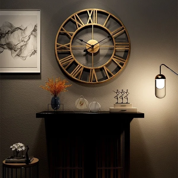 

Современные большие черные железные круглые металлические настенные часы 3D в стиле ретро, скандинавские часы с римскими цифрами, украшение...
