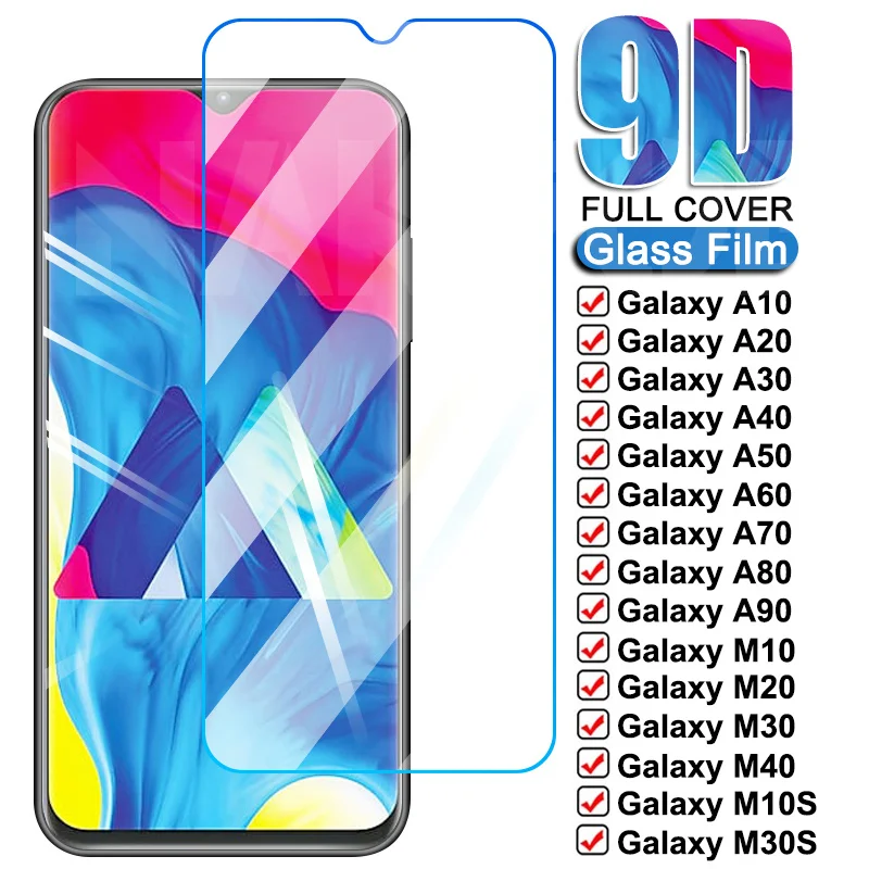 

9D Full Tempered Glass On For Samsung Galaxy A10 A20 A30 A40 A50 A60 A70 Screen Protector A80 A90 M10 M20 M30 M40 Glas Film Case