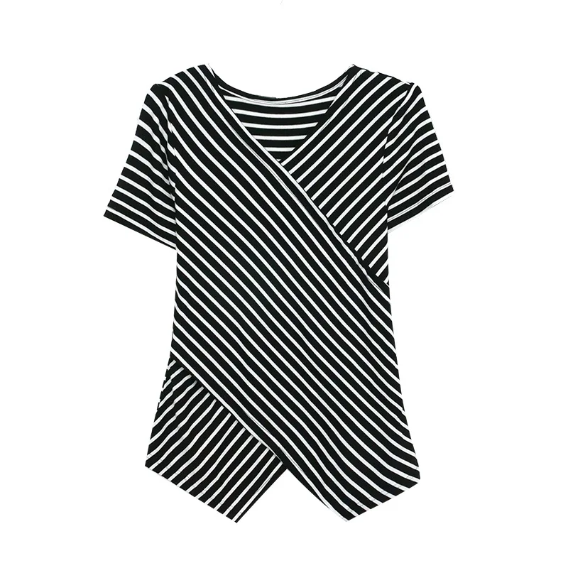 2018 Summer New Style Fashion V-neck Top Diagonal Stripes T-shirt WOMEN'S Short Sleeved Short Sleeve Versatile T-shirt
2018 Summer New Style Fashion V-neck Top Diagonal Stripes T-shirt WOMEN'S Short Sleeved Short Sleeve Versatile T-shirt