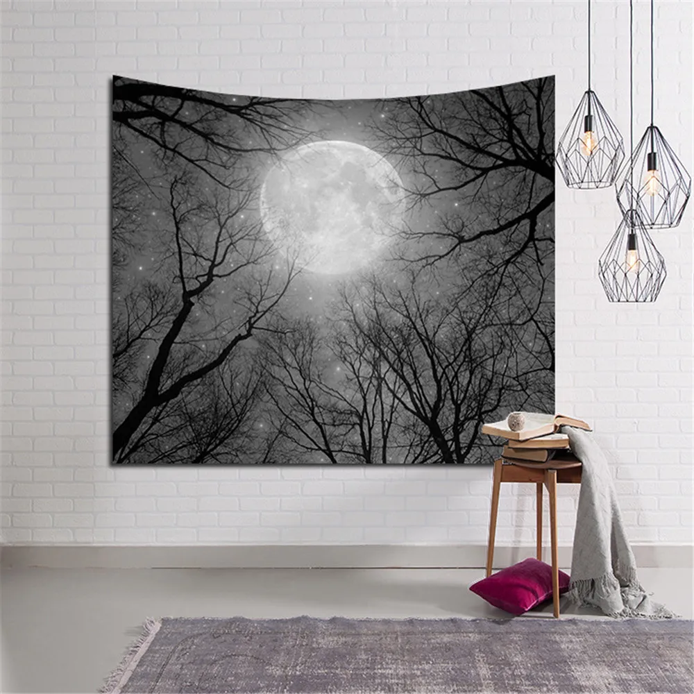 

Landscape Tapestry Moon Large Tapestry Forest Wall Tapestry Home Bedroom Starry Sky Curtain Tapestry Scenery Dorm Tapestry
