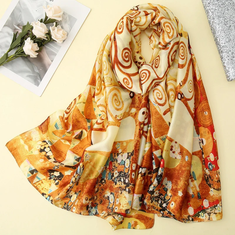 Visual Axles Gustav Klimt Oil Painting Silk Scarf The Tree Of Life Shawl Foulard for Women Bandana Spring Scarves
Visual Axles Gustav Klimt Oil Painting Silk Scarf The Tree Of Life Shawl Foulard for Women Bandana Spring Scarves