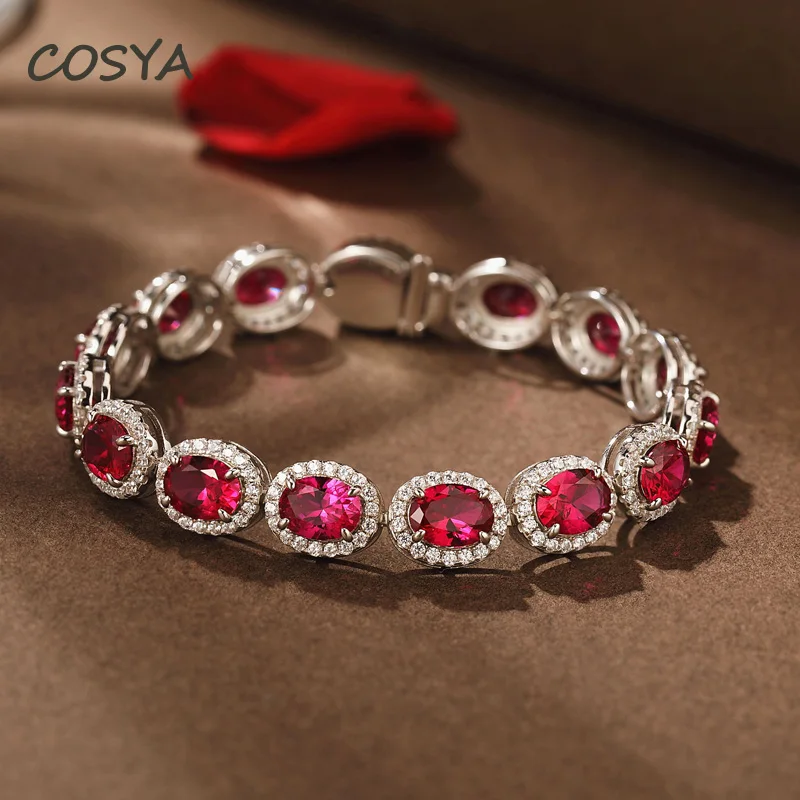 COSYA 925 Sterling Silver Oval Gemstone 6*8mm Created Ruby Diamond 17cm Luxurious Bracelet For Women Red Corundum Fine Jewelry
COSYA 925 Sterling Silver Oval Gemstone 6*8mm Created Ruby Diamond 17cm Luxurious Bracelet For Women Red Corundum Fine Jewelry