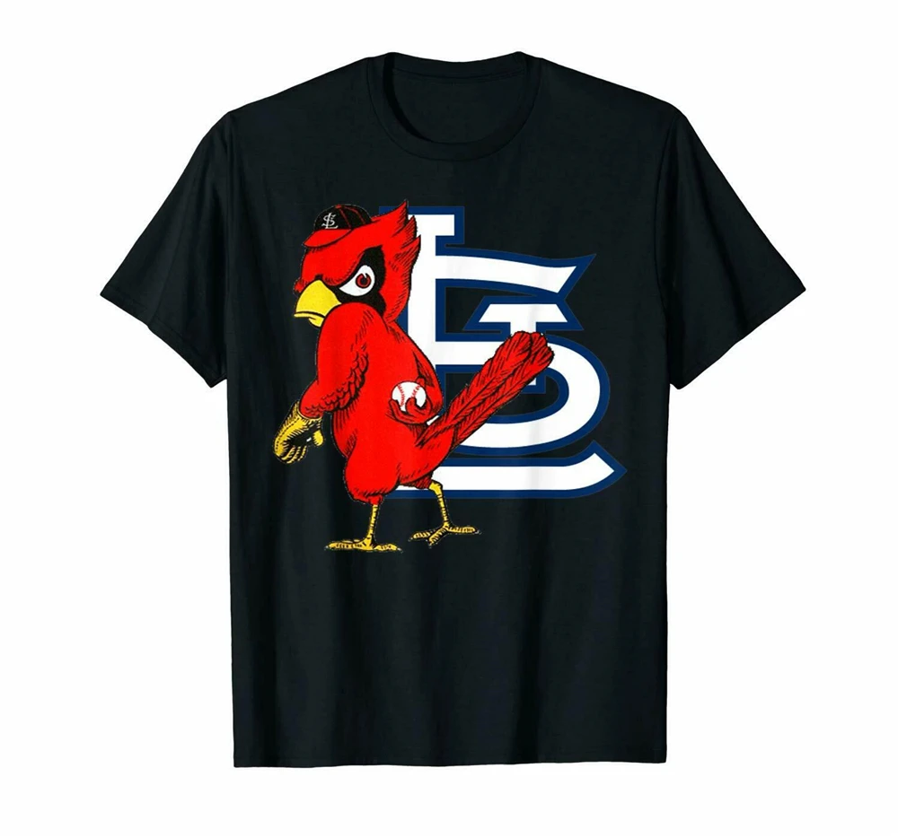 St Louis Cardinal Sports Baseball Mascot Logo Black T-Shirt For Fans S-3Xl Sportswear Tee Shirt |