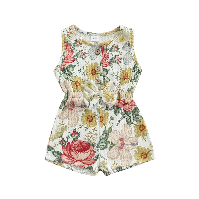 Baby Girl's Romper, Flower Print Sleeveless Round Neck Bowknot Button Bodysuit for Party Photography
Baby Girl's Romper, Flower Print Sleeveless Round Neck Bowknot Button Bodysuit for Party Photography