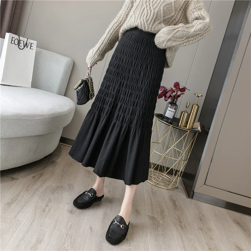 Autumn Winter Women's Knitted Folds Skirt High Waisted Mid Length Pleated Skirts Elastic Purple Black Harajuku Faldas Mujer
Autumn Winter Women's Knitted Folds Skirt High Waisted Mid Length Pleated Skirts Elastic Purple Black Harajuku Faldas Mujer