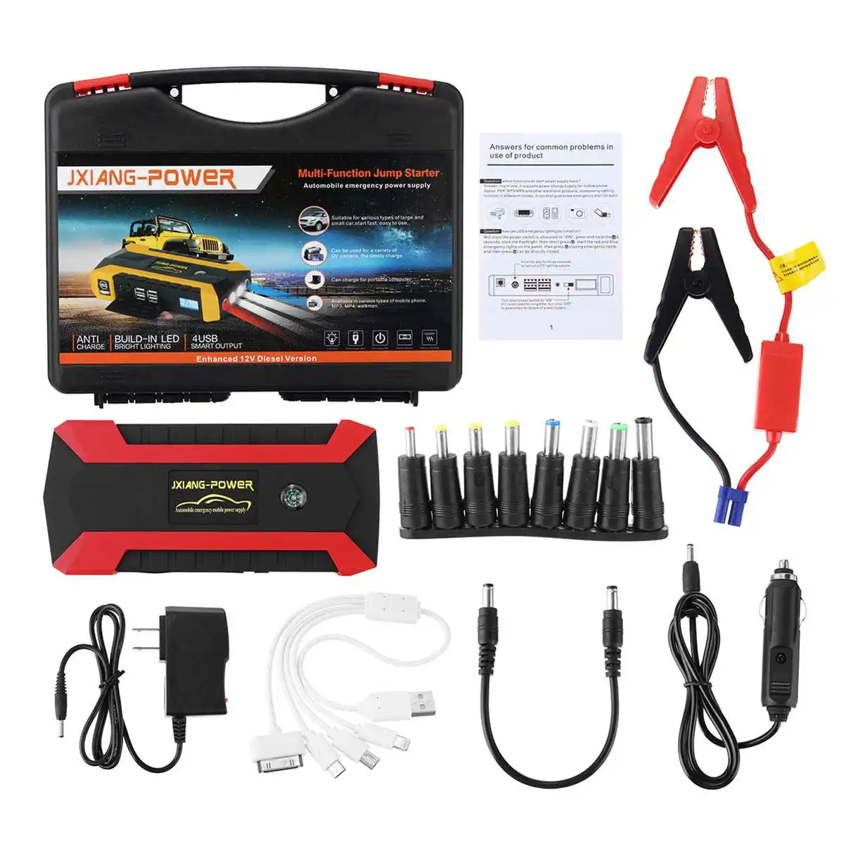 89800 mAh 12V 4 USB High Capacity Car Jump Starter LED Light Mutifuction Portable Car Battery Booster Charger Power Bank
89800 mAh 12V 4 USB High Capacity Car Jump Starter LED Light Mutifuction Portable Car Battery Booster Charger Power Bank