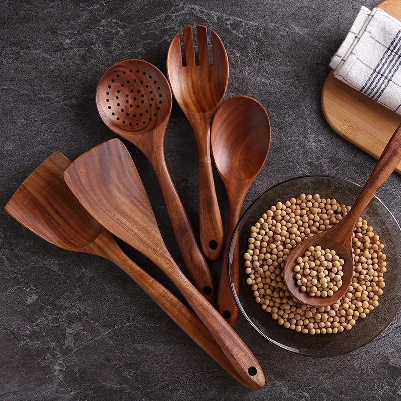 

Wooden Utensils Set of 6 for Cooking,Non-Stick Comfortable Grip Wooden Cooking Utensils,Smooth Cooking Utensil Sets