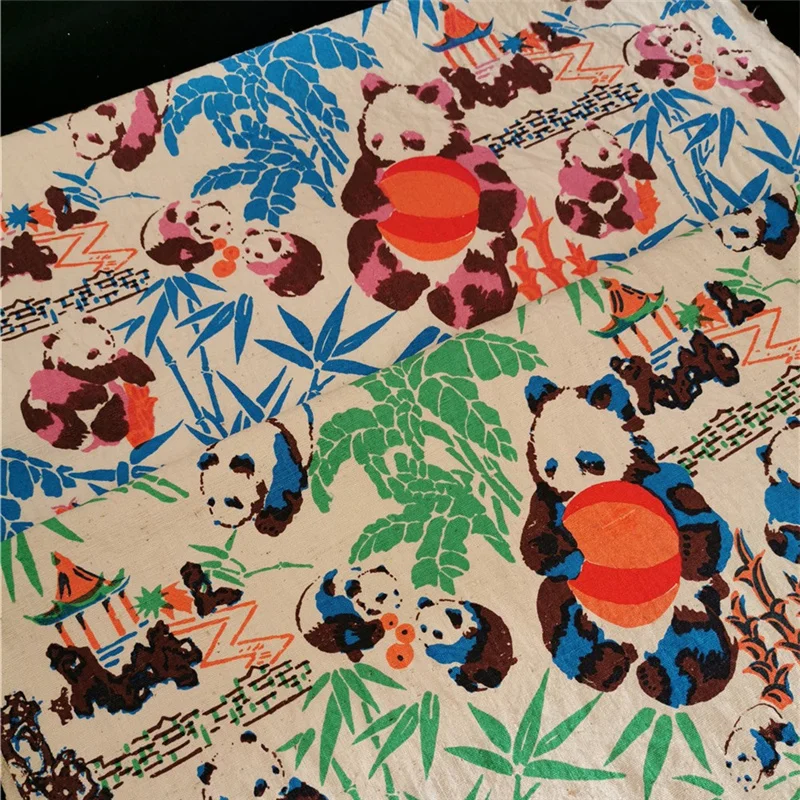 

NW71 The Panda Manual Weaving Fabrics 100% Cotton Fabrics Handicraft Printing And Dyeing Coarse Fabrics Decoration Table Clothes