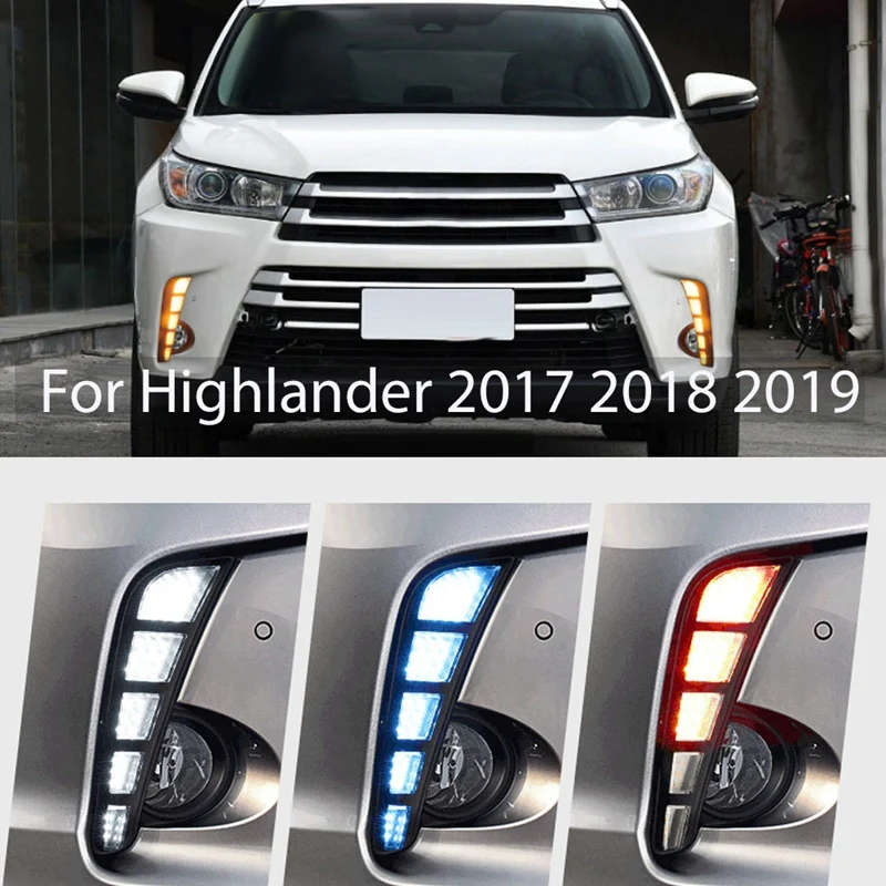 

Для Toyota Highlander 2017 2018 2019 светодиодный ные дневные ходовые огни, передние противотуманные светильник ры с указателем поворота