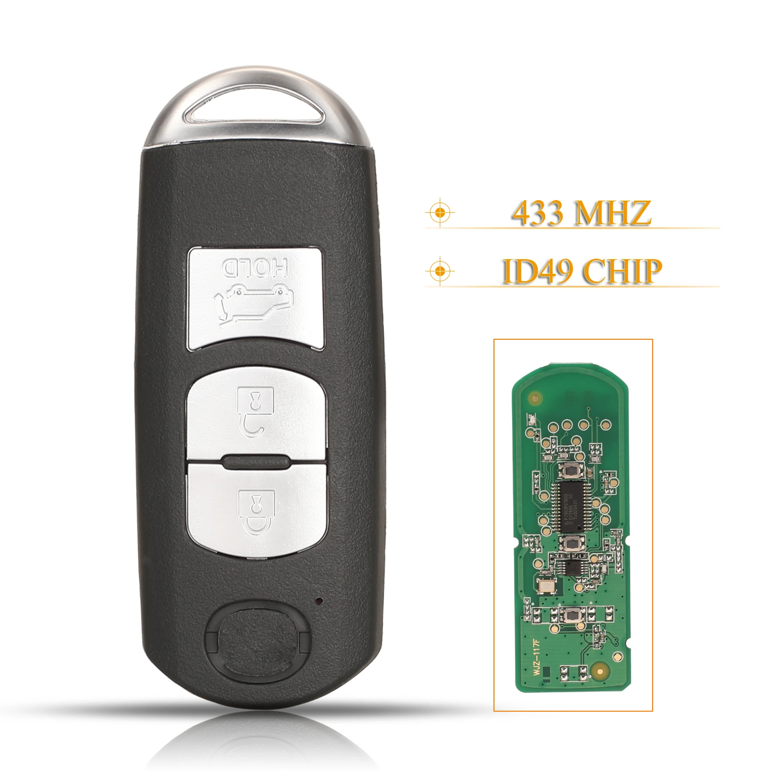 jingyuqin 3 Buttons Remote Smart Card Car Key Fob 433MHZ ID49 Chip For Mazda CX-5 CX-4 Uncut Blade with Groove
jingyuqin 3 Buttons Remote Smart Card Car Key Fob 433MHZ ID49 Chip For Mazda CX-5 CX-4 Uncut Blade with Groove