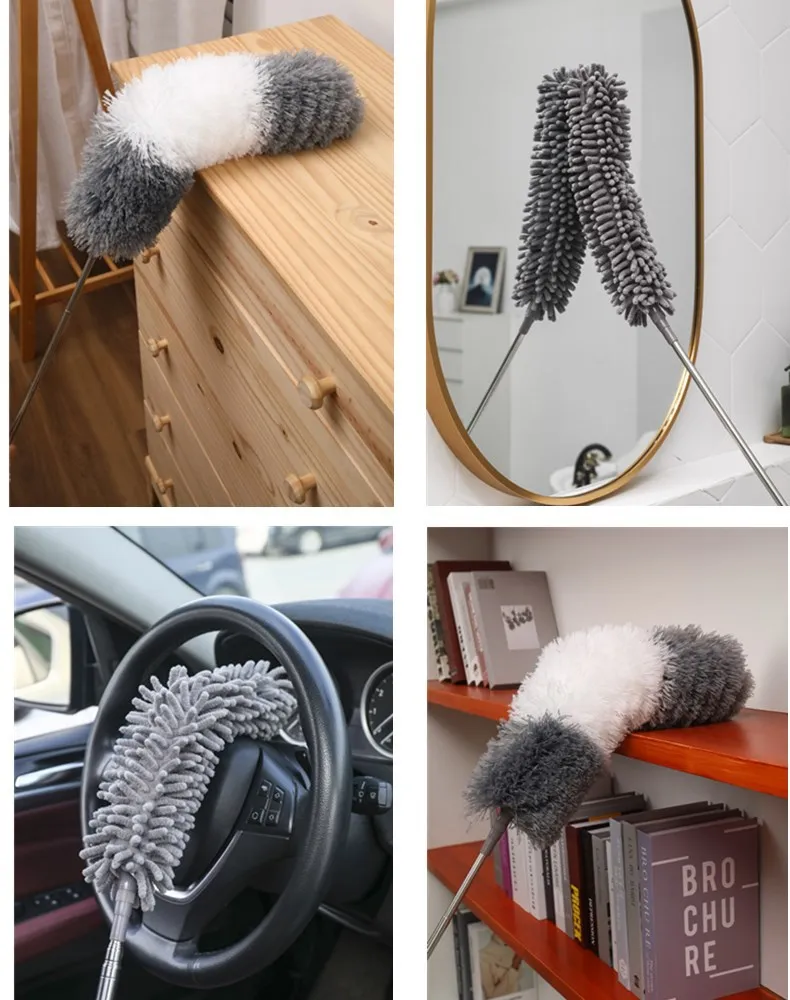 New one - rod double - headed chenille microfiber lengthened dust duster feather duster ceiling dust brush cleaning tools 
New one - rod double - headed chenille microfiber lengthened dust duster feather duster ceiling dust brush cleaning tools