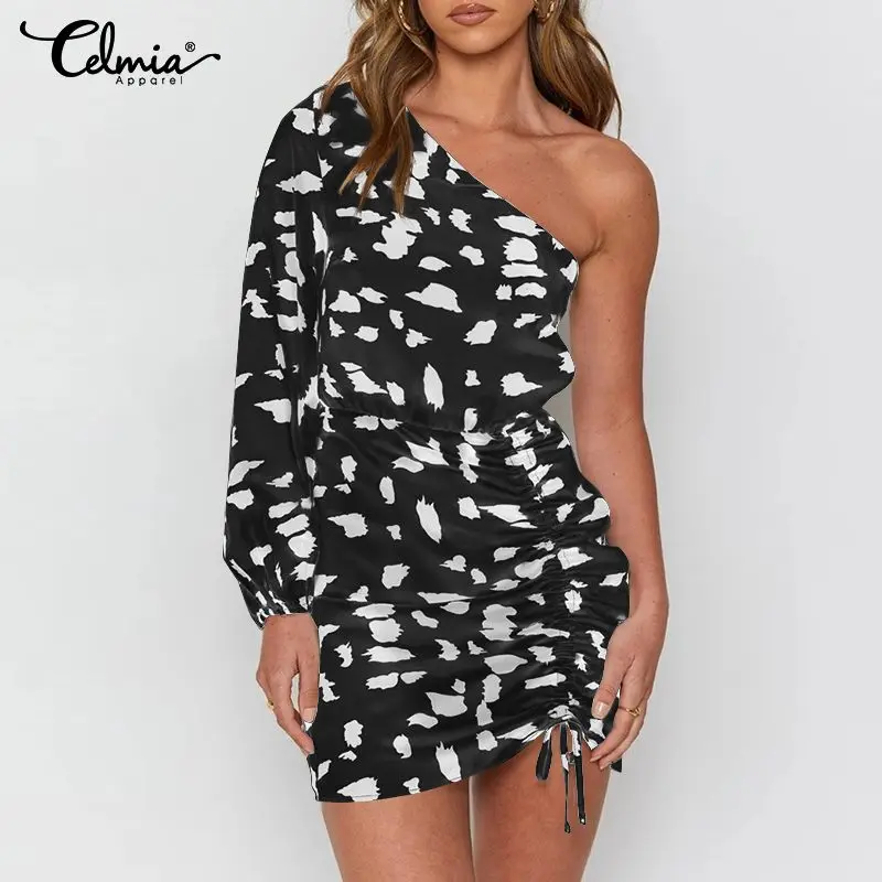 Celmia Sheath Party Dress Women Sexy One Shoulder Long Sleeve Mini Dresses 2021 Fashion Spot Printed Drawstring Shirring Vestido
Celmia Sheath Party Dress Women Sexy One Shoulder Long Sleeve Mini Dresses 2021 Fashion Spot Printed Drawstring Shirring Vestido