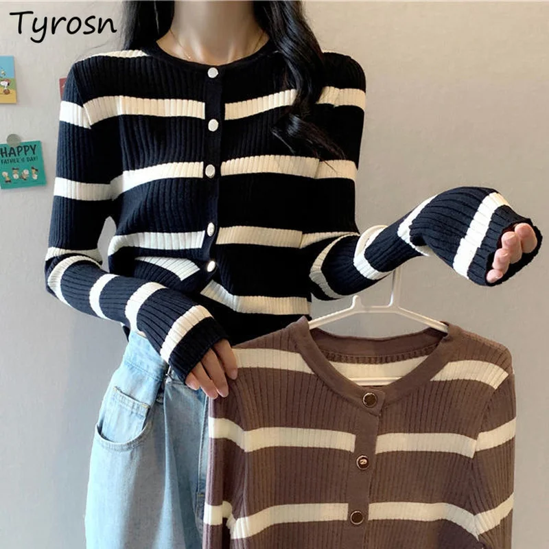 

Полосатый кардиган, Женский Универсальный свитер, нежный женский свитер в японском стиле для подростков, осенний трендовый винтажный тонкий женский кардиган