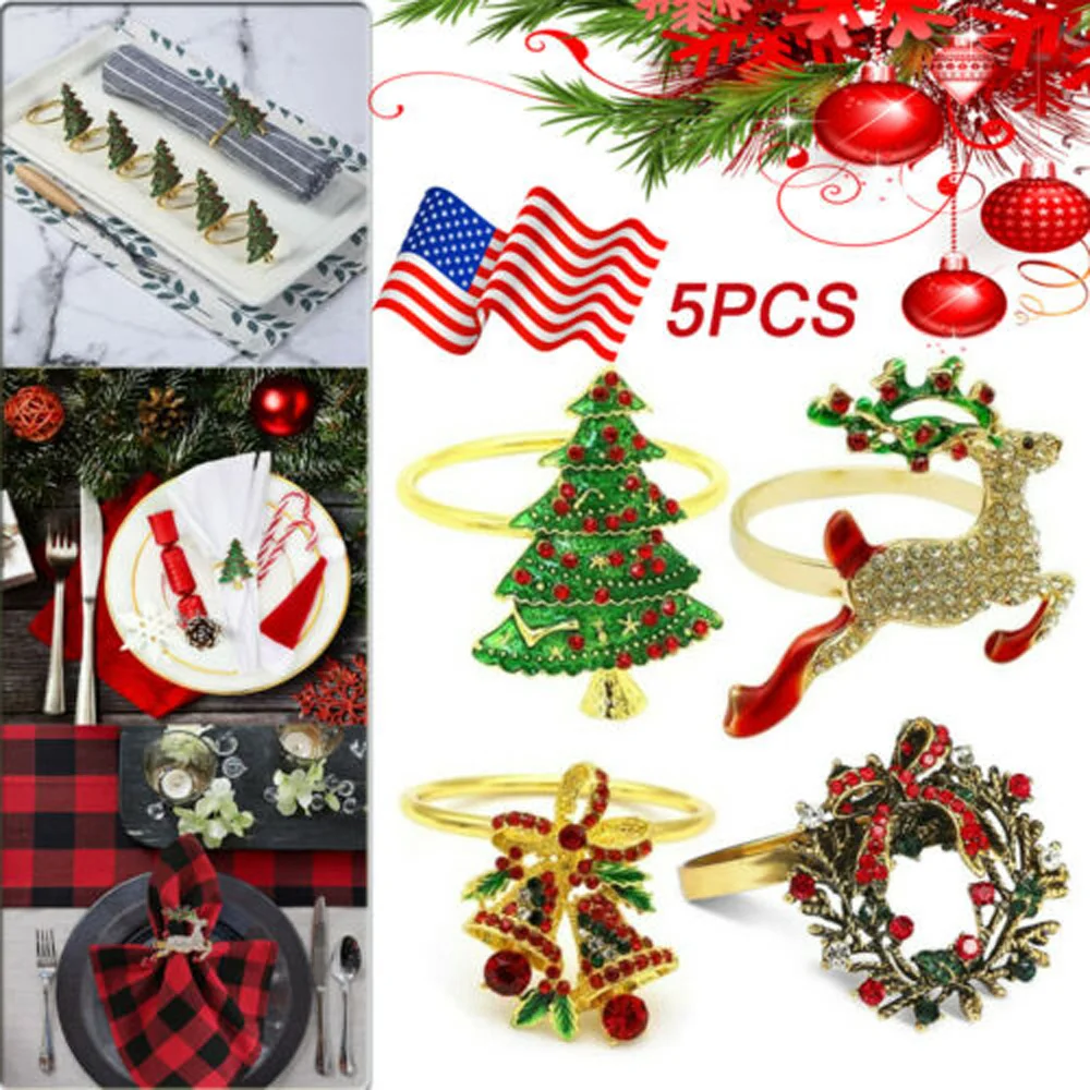 5 Pcs Christmas Napkin Ring Rhinestones Reindeer Wreath Xmas Tree Tissue Holders for Home Party Dinner Table Decor Accessories
5 Pcs Christmas Napkin Ring Rhinestones Reindeer Wreath Xmas Tree Tissue Holders for Home Party Dinner Table Decor Accessories