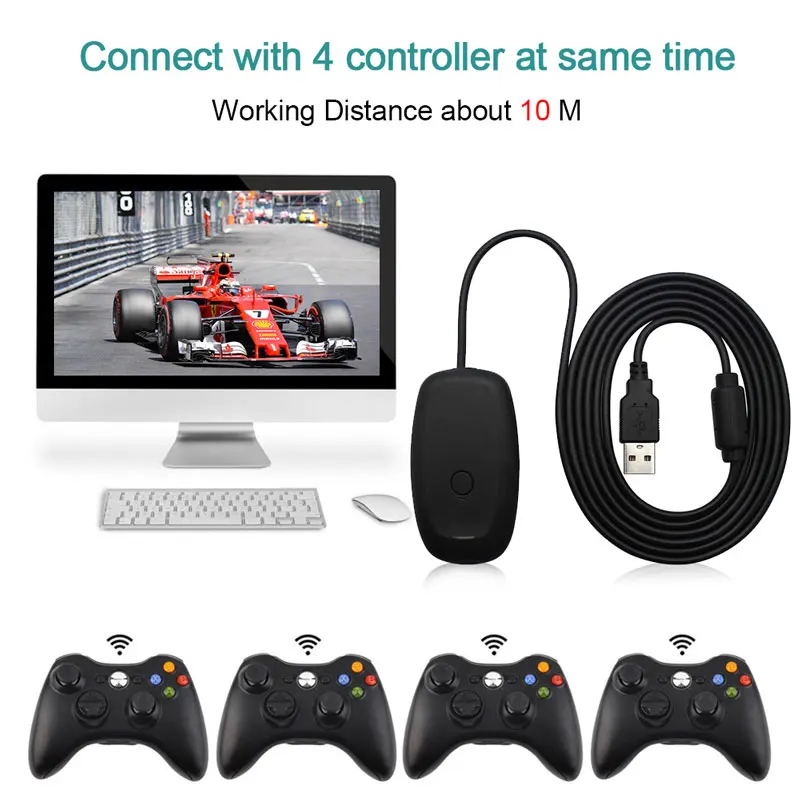 Для Xbox 360 беспроводной геймпад ПК адаптер USB приемник поддерживает систему Win7/8/10