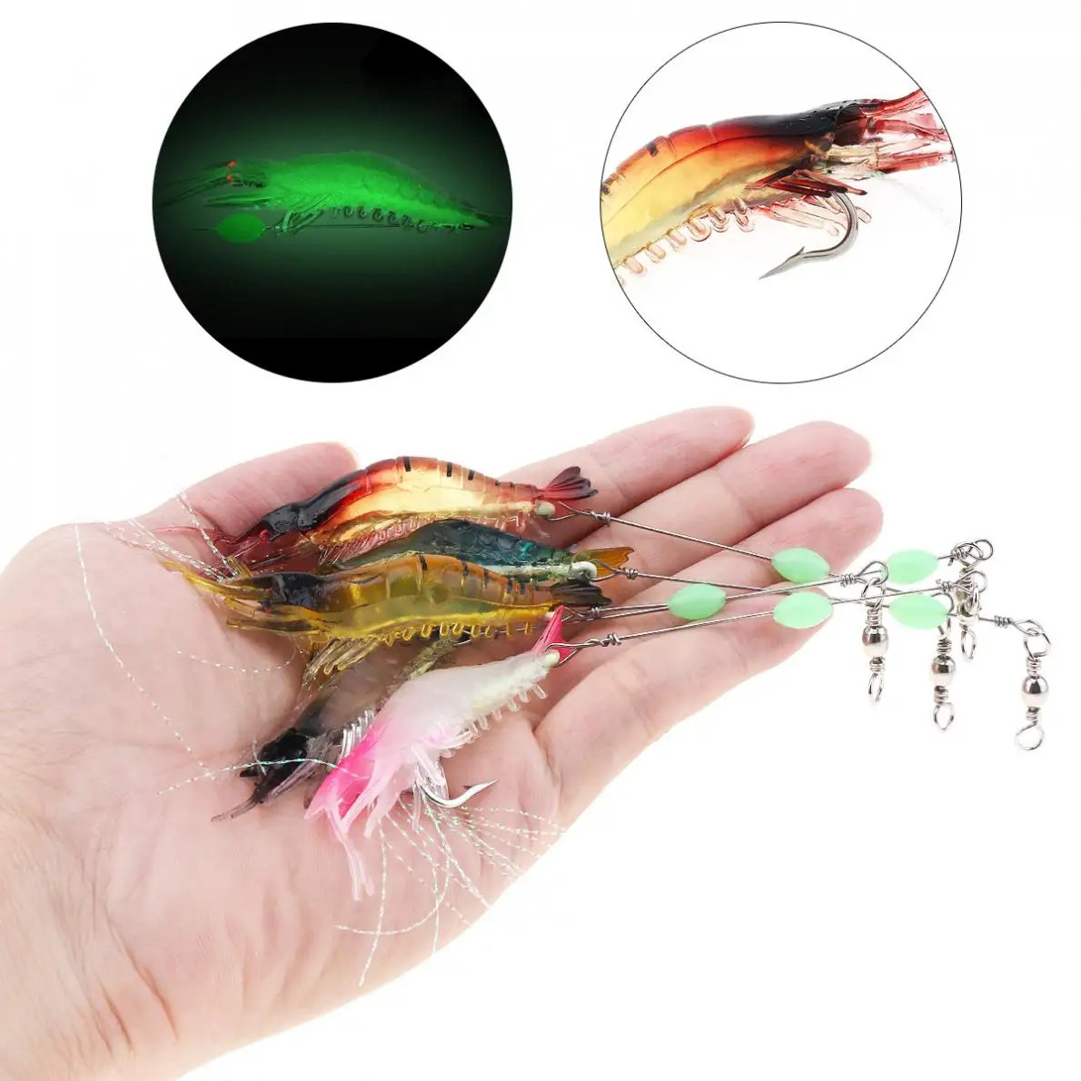 5pcs 9cm 5.2g 5 Colors Mixed Artificial Baits Luminous Shrimp Lures Soft Baits with Fishing Hooks and Beads
5pcs 9cm 5.2g 5 Colors Mixed Artificial Baits Luminous Shrimp Lures Soft Baits with Fishing Hooks and Beads